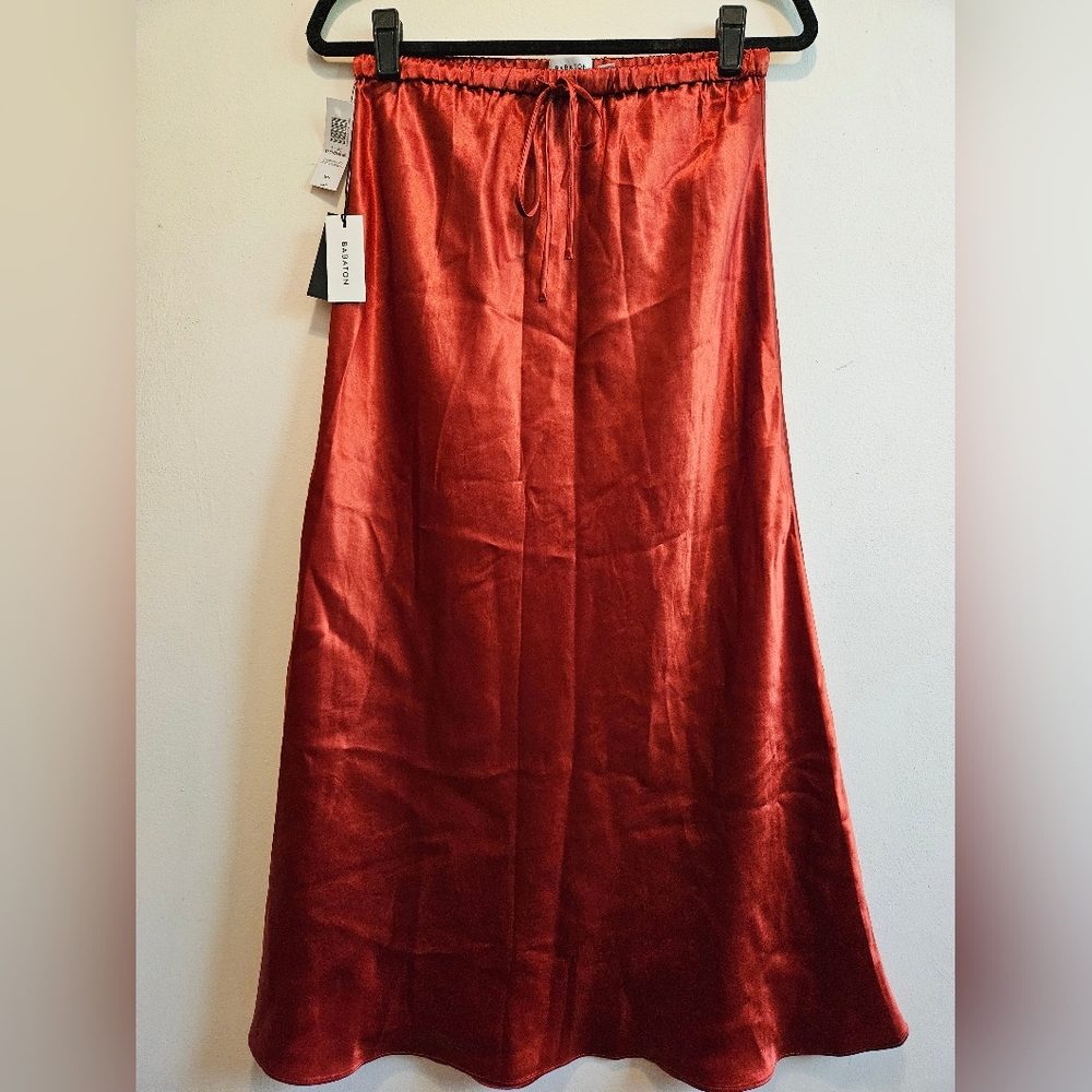 Aritzia Deep Red Satin Maxi Skirt - Picture 2 of 9